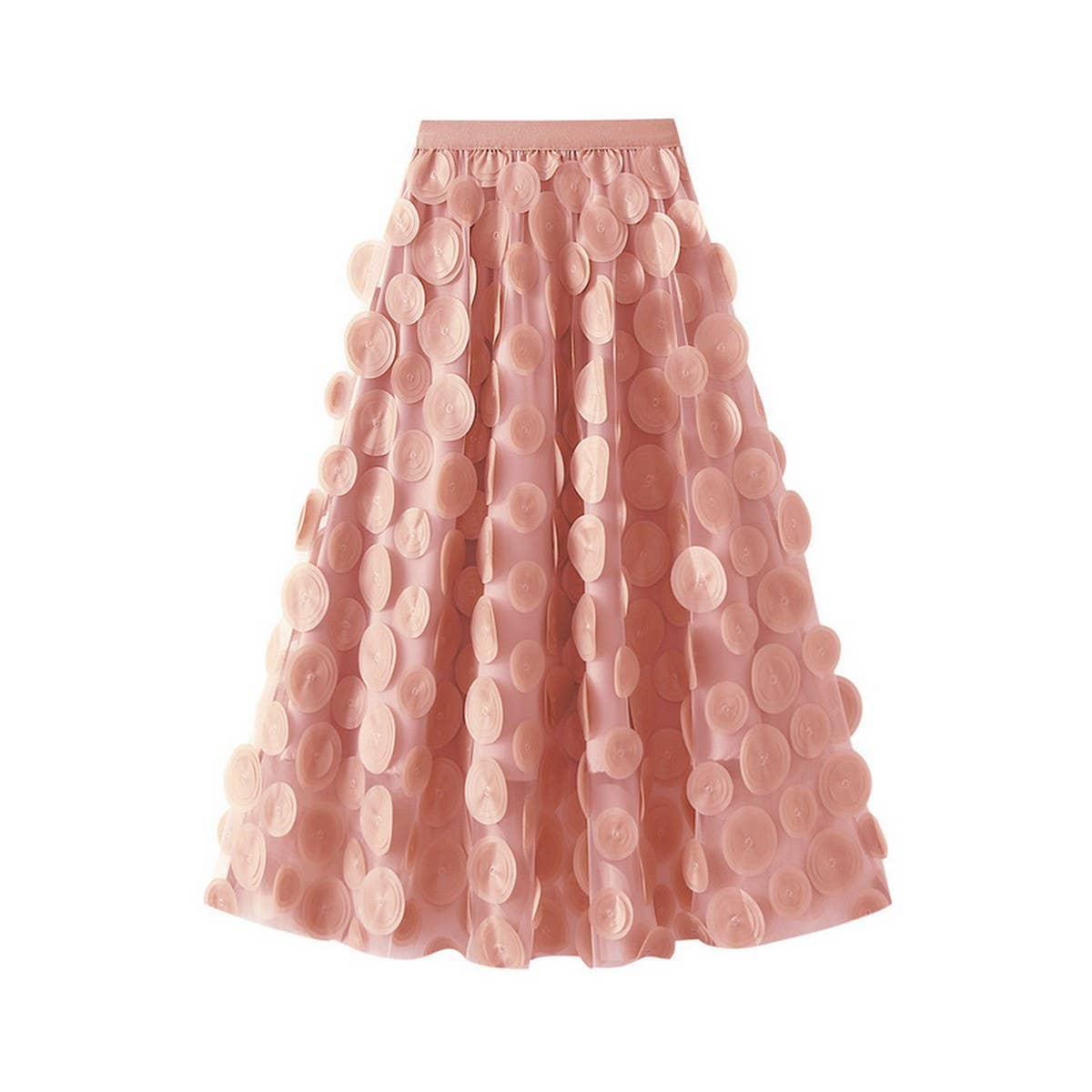3D Polka Dot Tulle A-Line Flared Midi Skirt_CWBMS0379