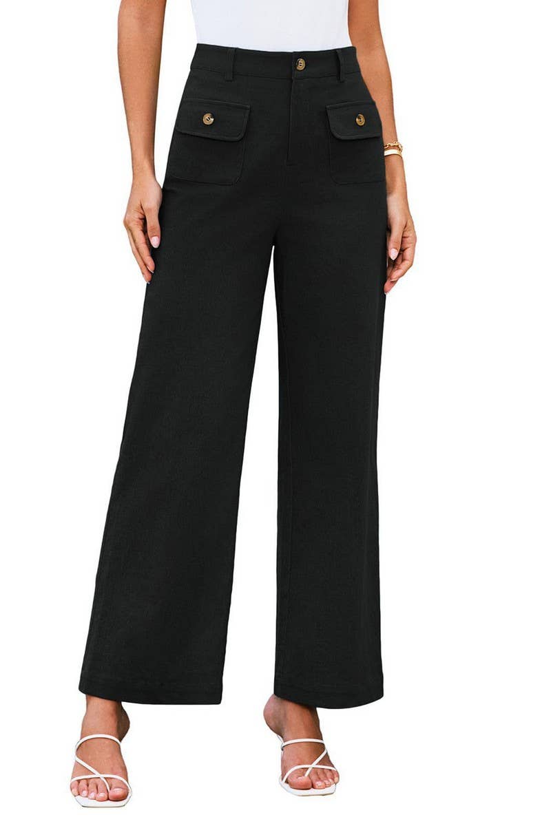 CWBLP1852_SOLID COLOR HIGH WAIST POCKET WIDE LEG TROUSERS