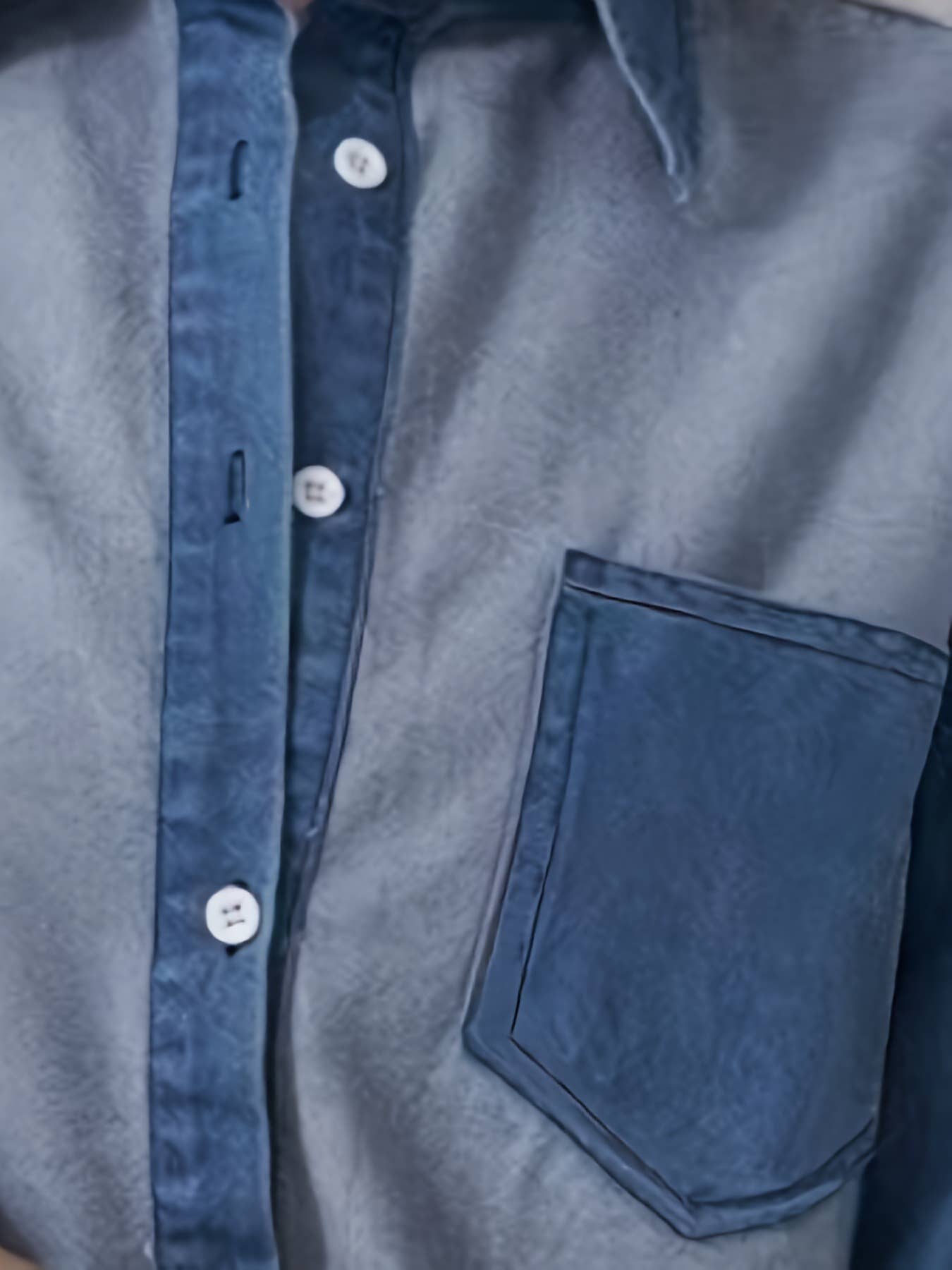 LAPEL SINGLE BREASTED COLOR MATCHING DENIM SHIRT