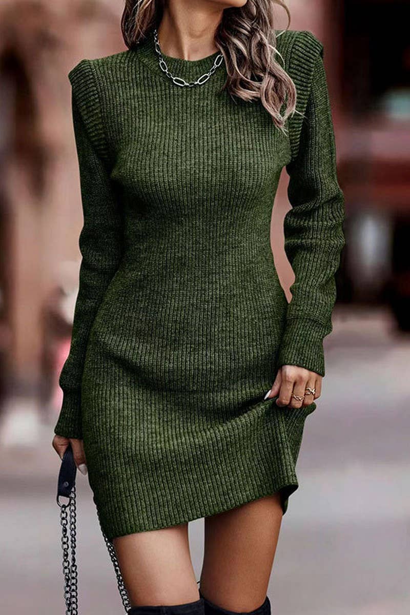 Slim-fit fake two-piece crew neck sweater dress