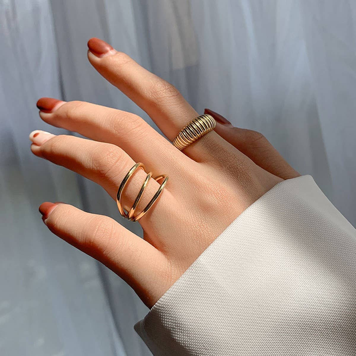 NEW GEOMETRIC OPEN RING 2-PIECE SET