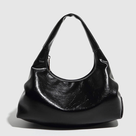 Elegant Black Ruched Cloud Dumpling Bag_CWAB5696