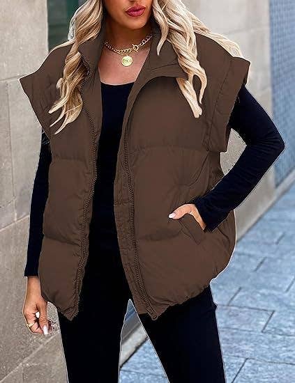 Solid color zipper collar temperament vest
