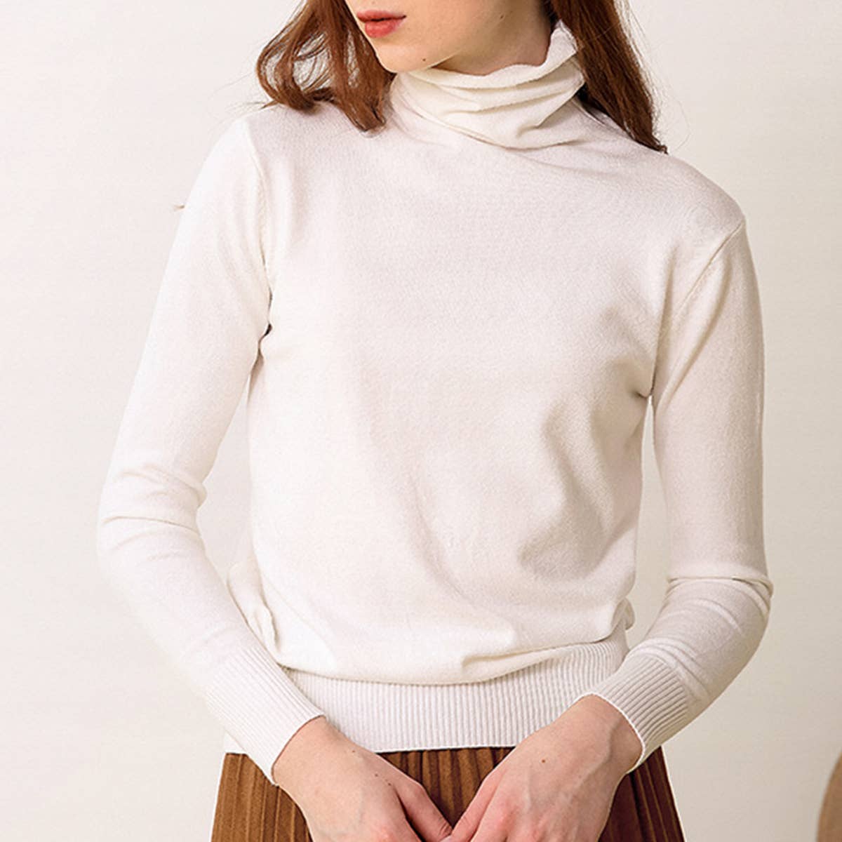 SOLID COLOR TURTLENECK KNIT STYLE ALL-IN-ONE BASE