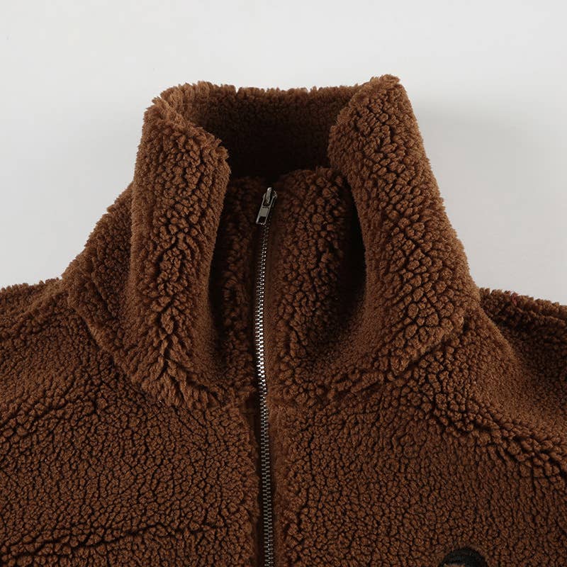 VINTAGE JACKET LAMB FLEECE ZIP-UP LAPEL JACKET