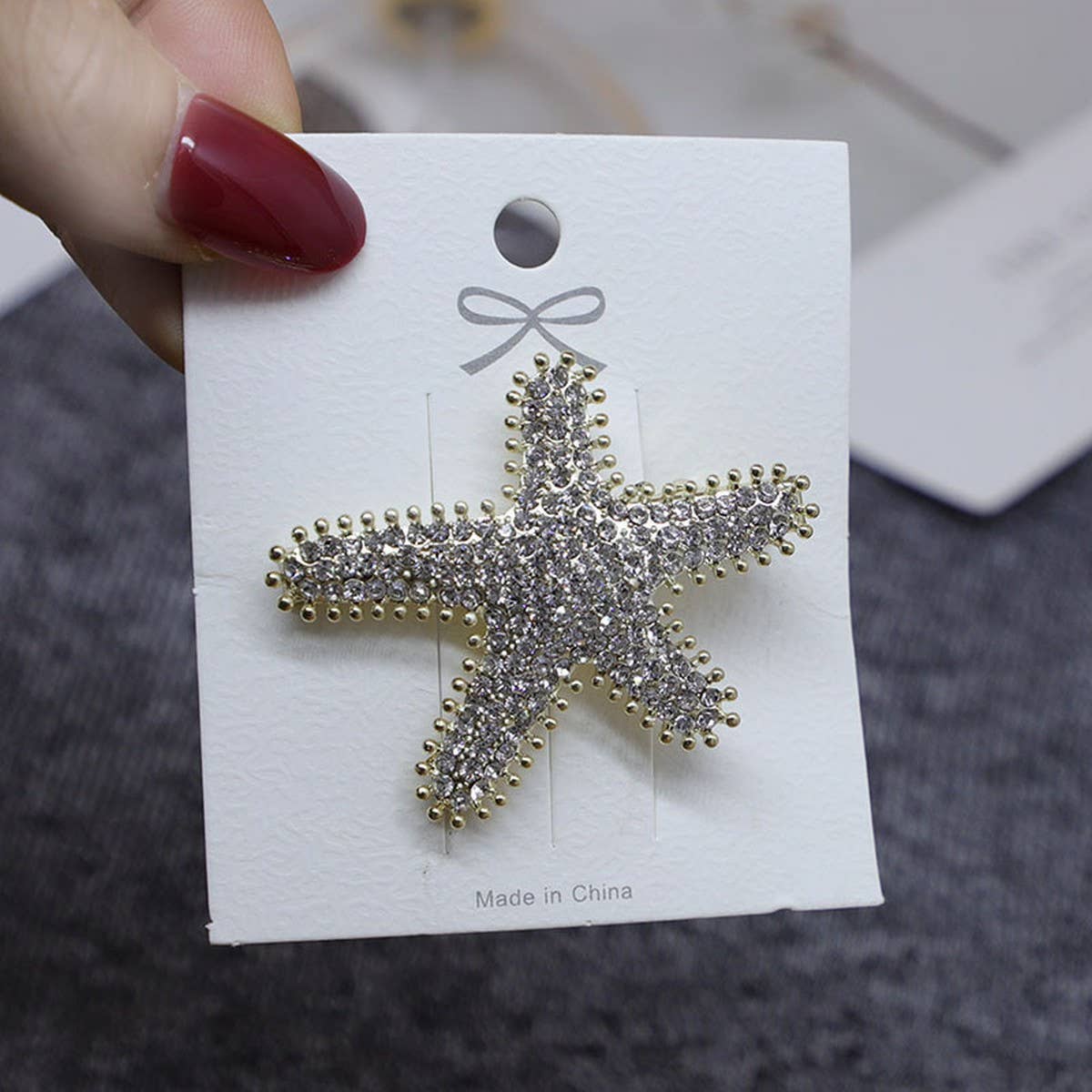 PEARL STARFISH HAIRPIN RHINESTONE SIDE CLIP_CWAHA4703