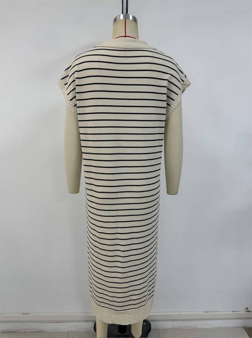 Loose casual striped V-neck long dress