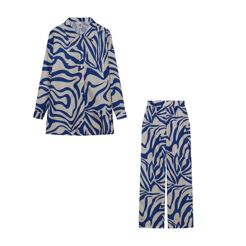 LONG-SLEEVED FULL-PRINT SHIRT AND PANT SUIT