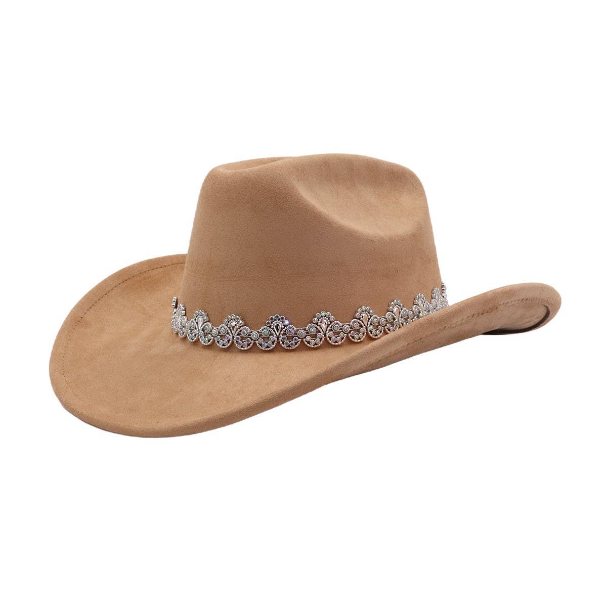 Suede Cowboy Fedora Hat Ethnic Western Style_CWAH04484