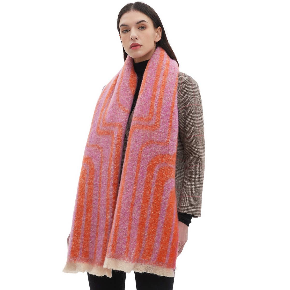 Geometric Loop Yarn Winter Scarf with  Shawl Wrap