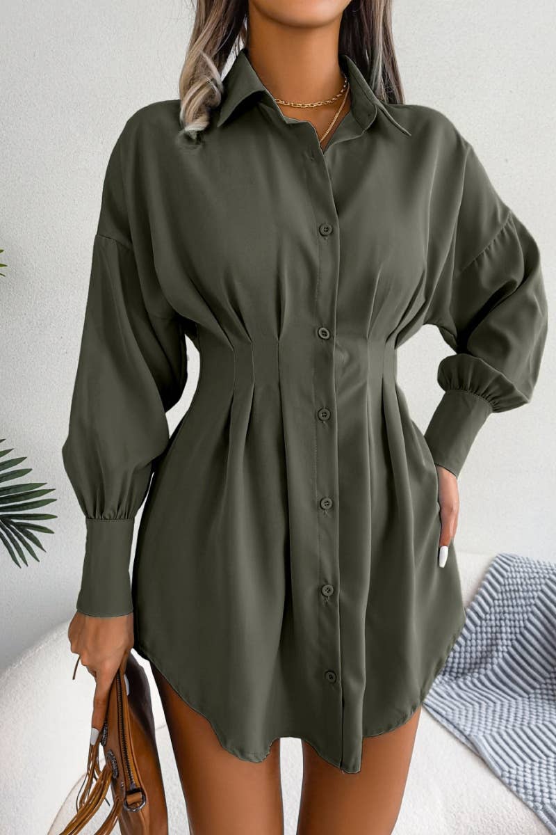 CWDSD6423_LONG SLEEVE WAIST WAIST BLOUSE DRESS SHORT