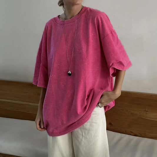 Washed and aged short-sleeved loose T-shirt