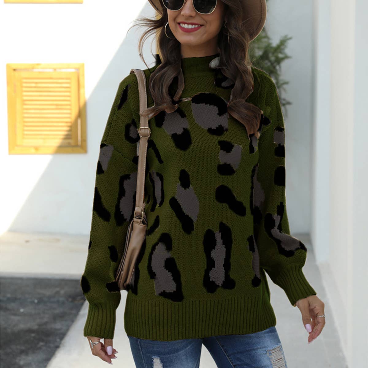 LEOPARD PRINT PULLOVER KNIT SWEATER