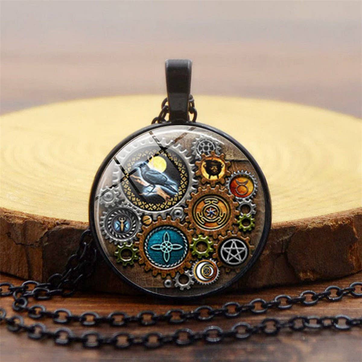 STEAMPUNK MECHANICAL TIME GEM NECKLACE JEWELRY_CWAJE0699