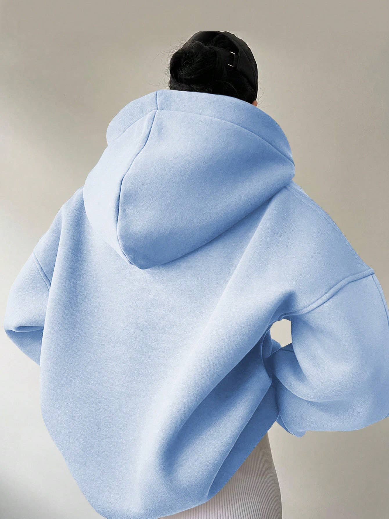 SOLID COLOR LONG SLEEVE LOOSE HOODED SWEATSHIRT