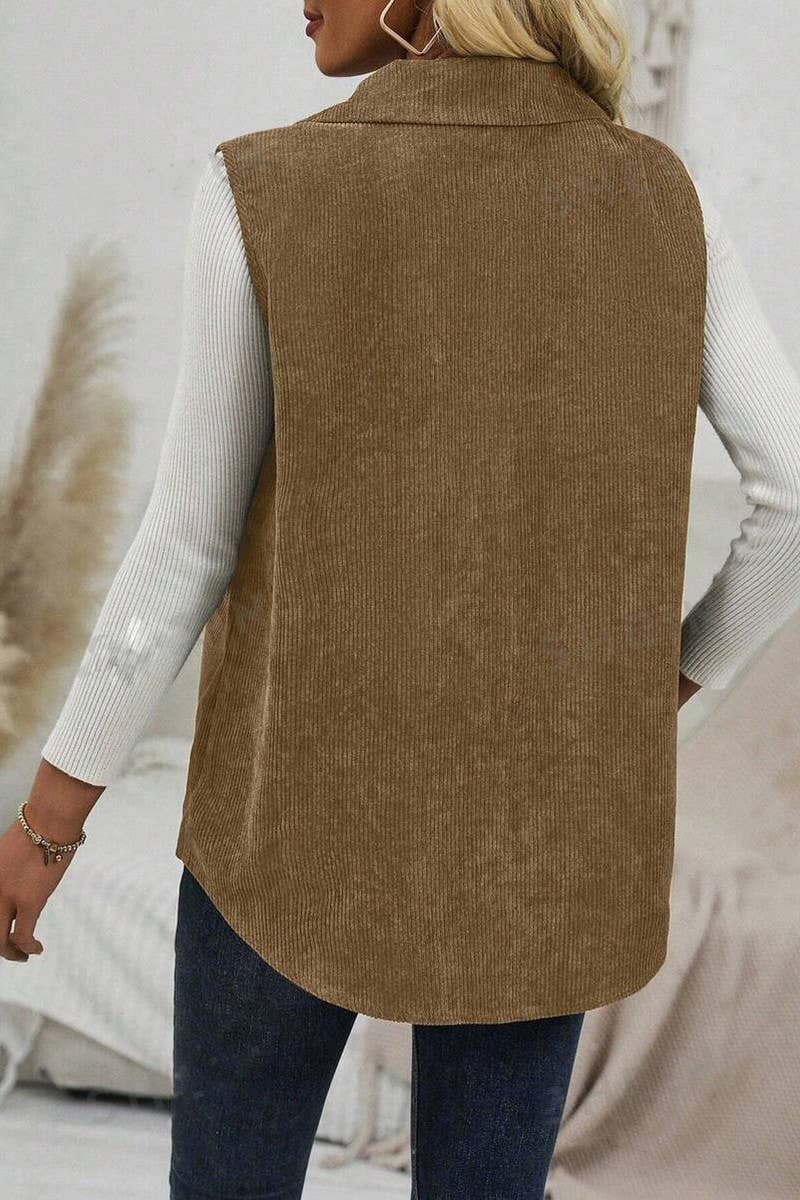 FLAP DETAILS BUTTON FRONT CORDUROY VEST COAT