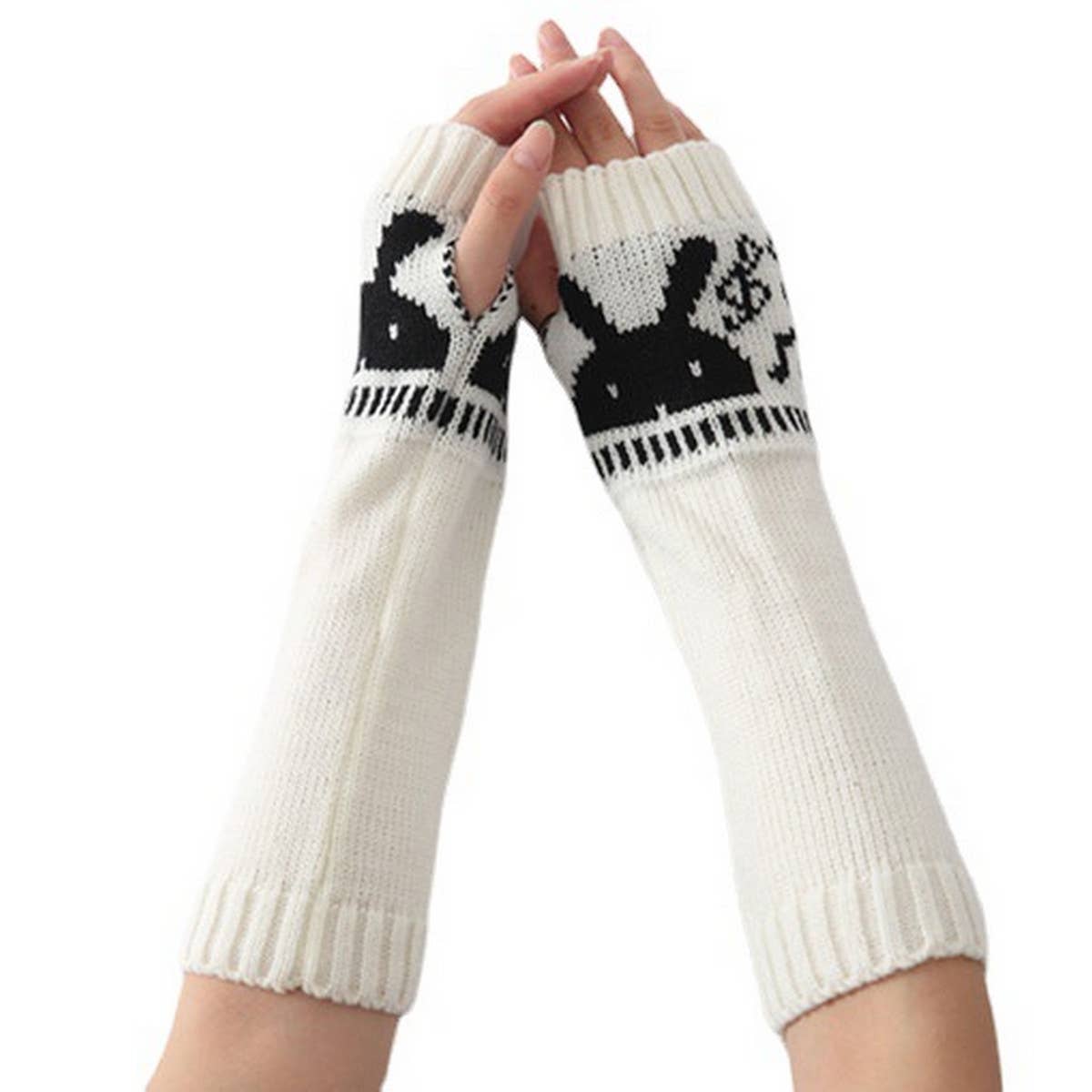 FASHIONABLE BUNNY HEAD OPEN FINGER KNITTED SLEEVES_CWAG0106