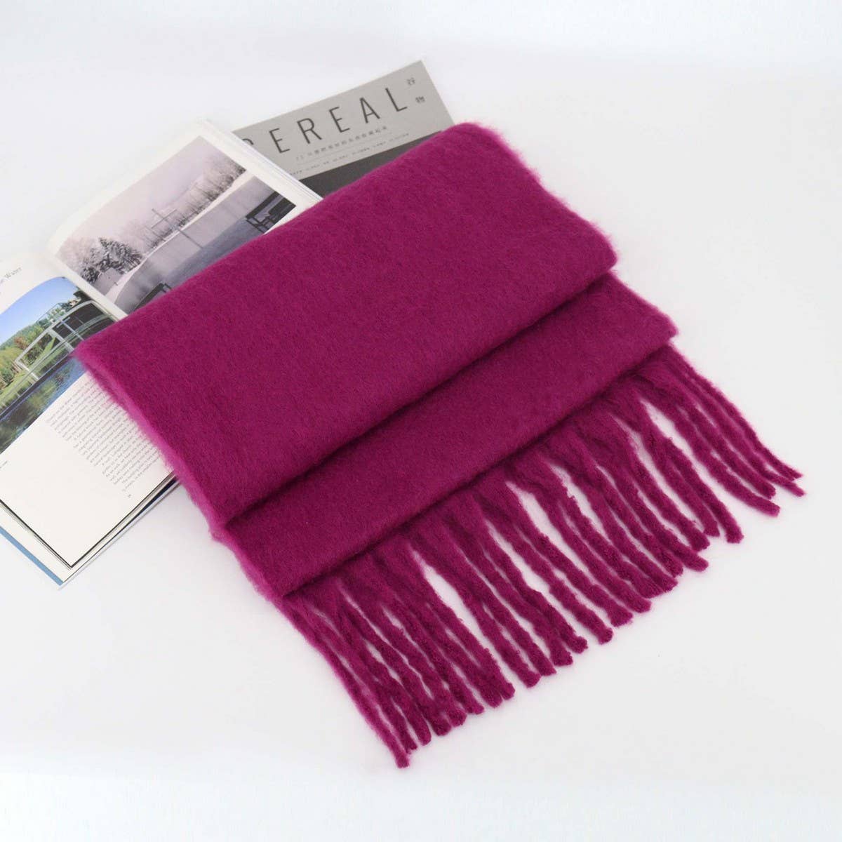 Thick Mohair Scarf - Winter Tassel Wrap for Women