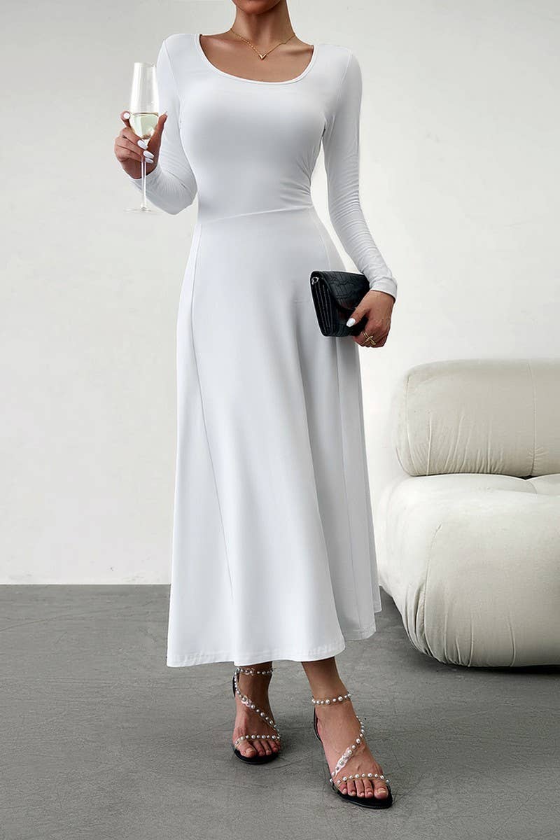 CWDMD0748_Round neck Long Sleeve Maxi Dress