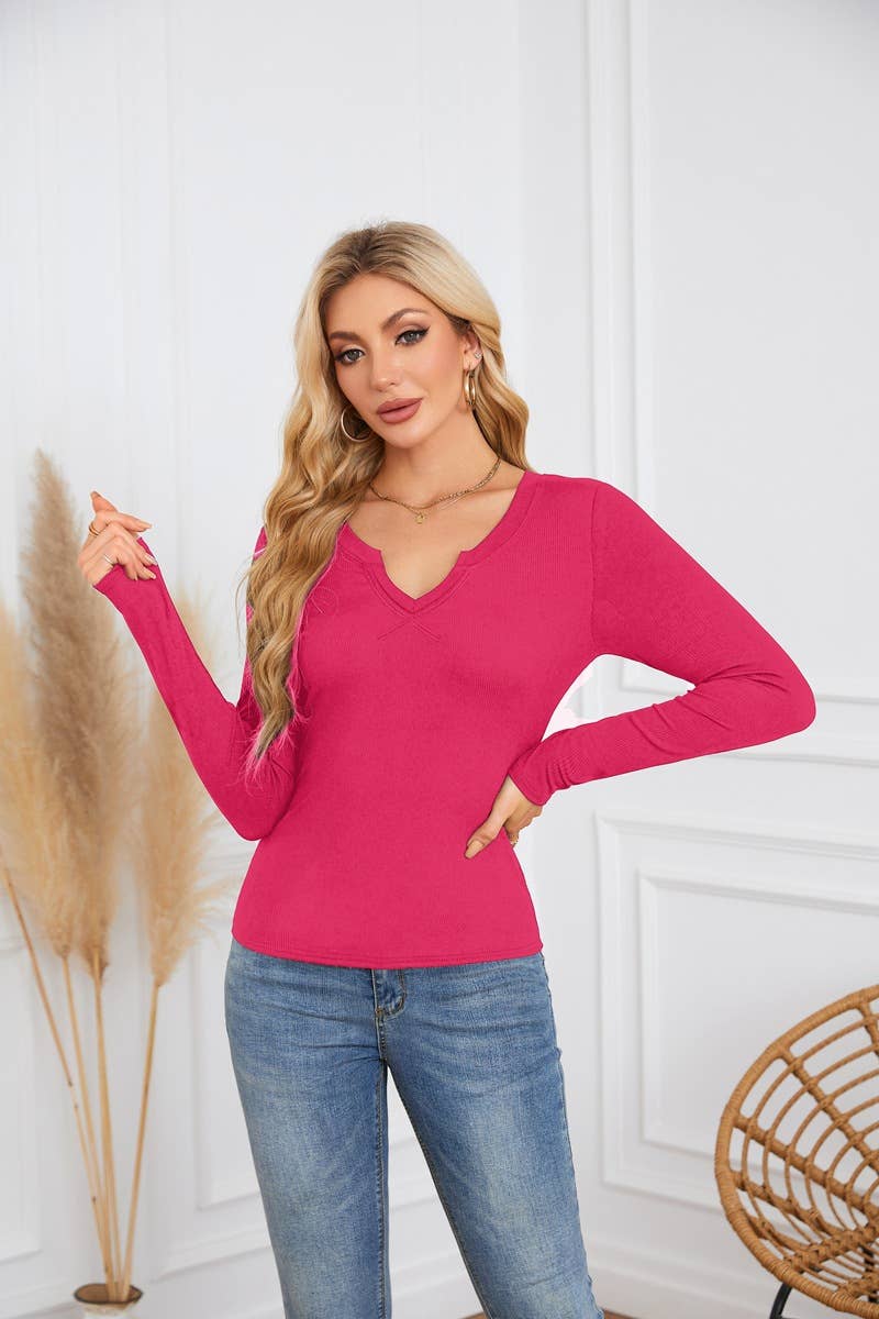 Long sleeve jumper with deep U neck and cross neckline
