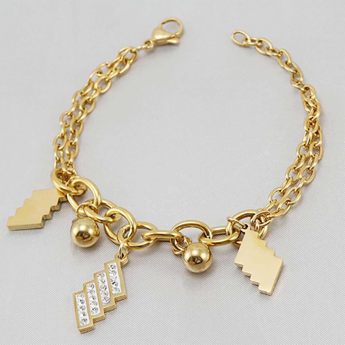 Stainless steel geometric diamond set fashion bracelet