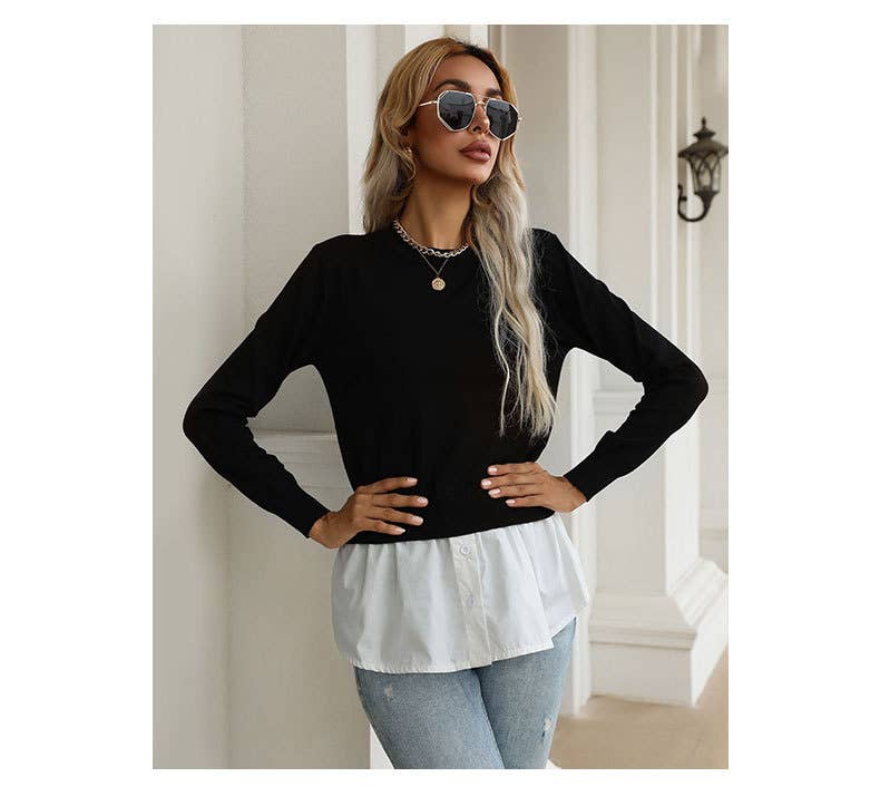 Fashionable shirt patchwork fake two-piece top