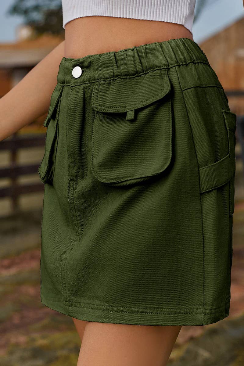 CWJSK00233_WASHED ELASTIC WAIST DENIM MINI SKIRT