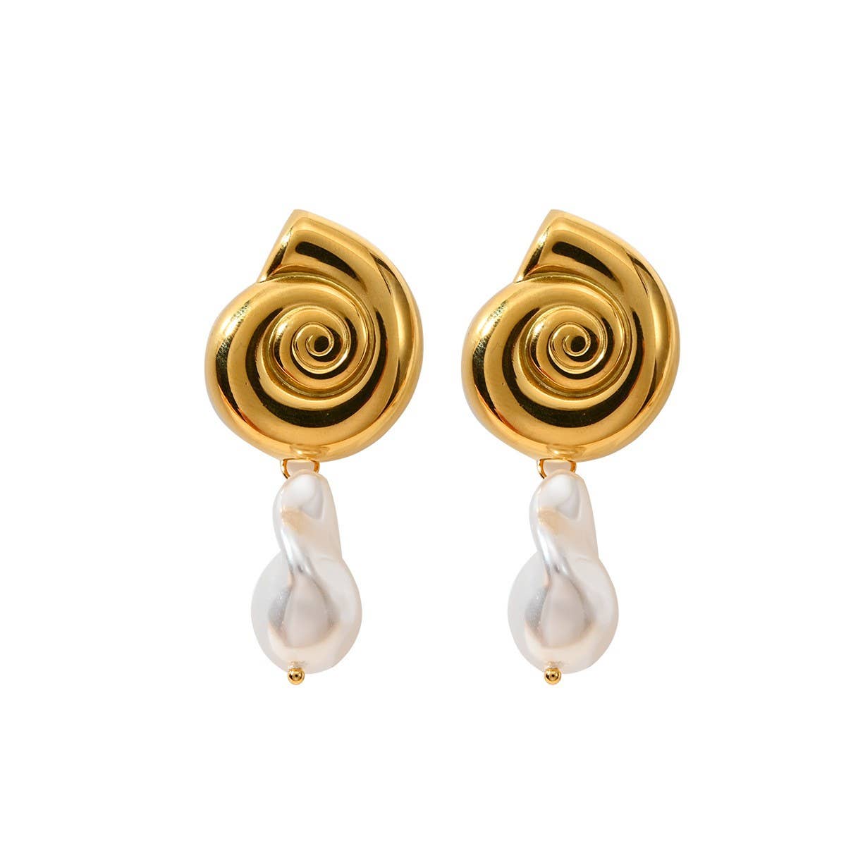Stylish 18K Stainless Steel Conch Pearl Earrings_CWMM8904