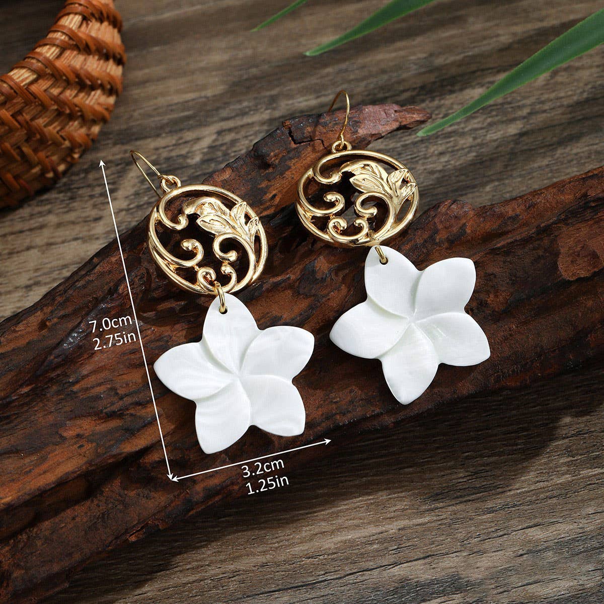 NATURAL FRESHWATER SHELL PLUMERIA EARRINGS