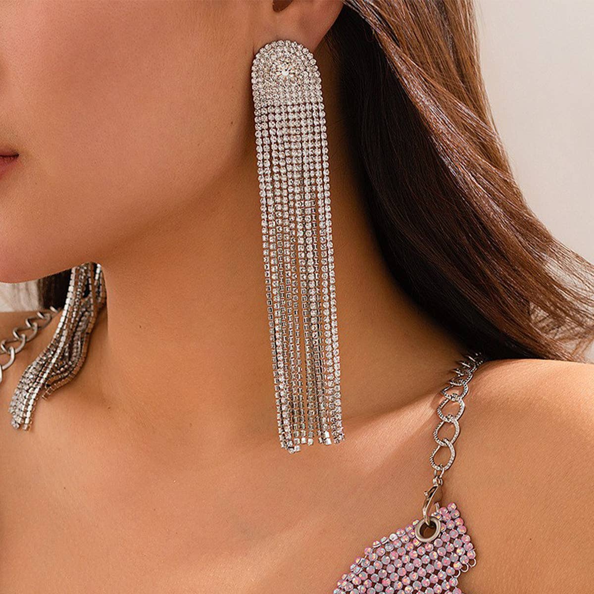 FRENCH STYLE TASSEL RHINESTONE EARRINGS