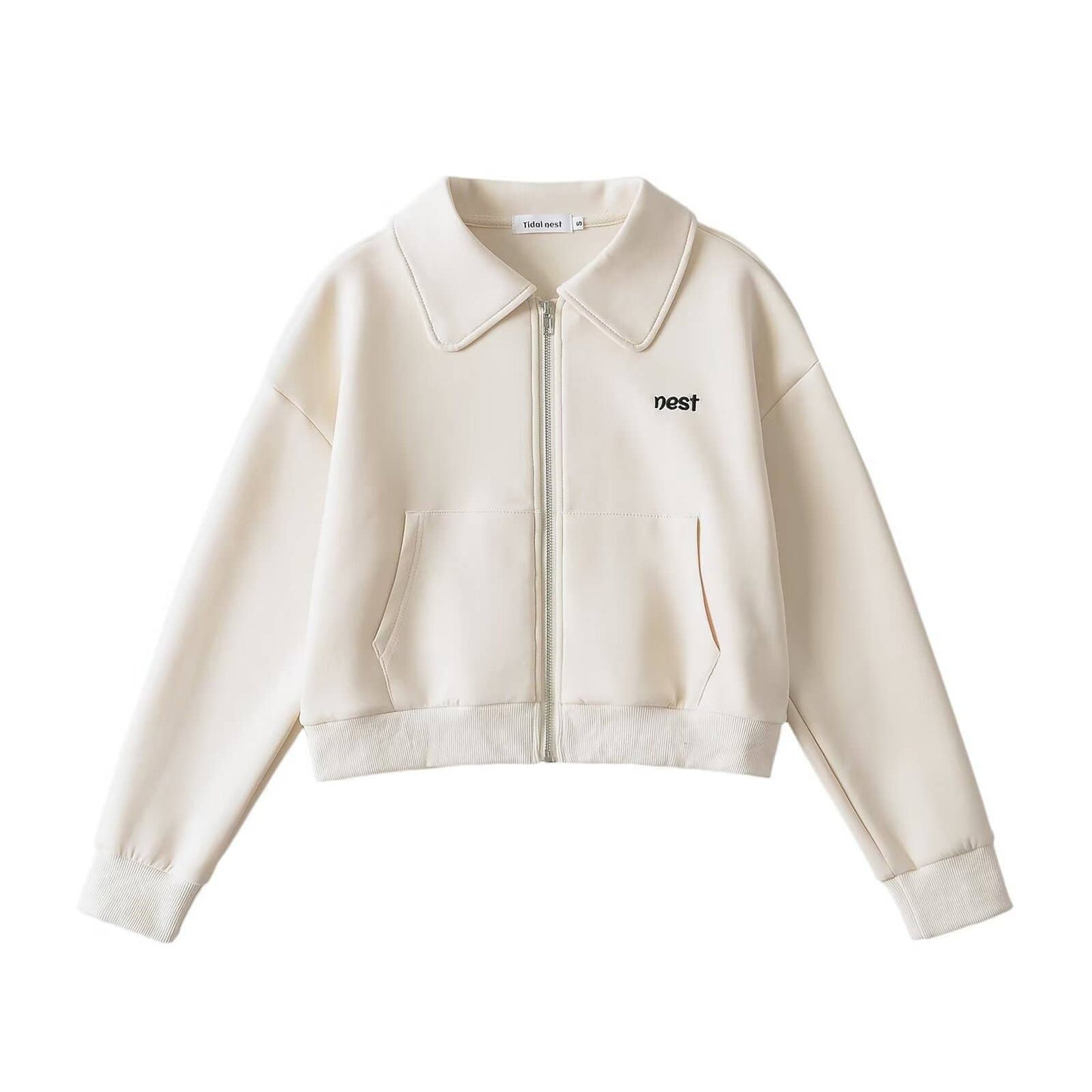 Solid color lapel zipper Short-sleeved cardigan