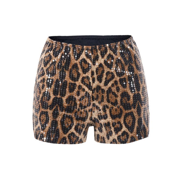 Leopard-print elastic tight-waisted hot pants