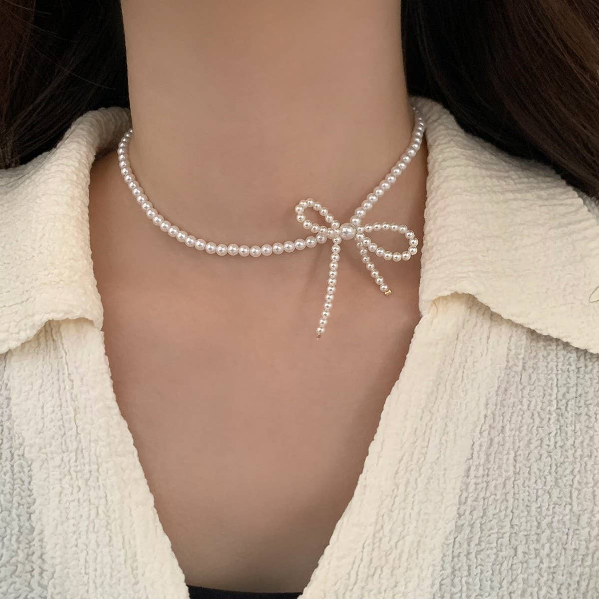 VERSATILE HIGH-END PEARL BOW NECKLACE FOR WOMEN