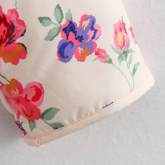 FLORAL PRINT V-NECK LOOSE CARDIGAN QUILTED JACKET