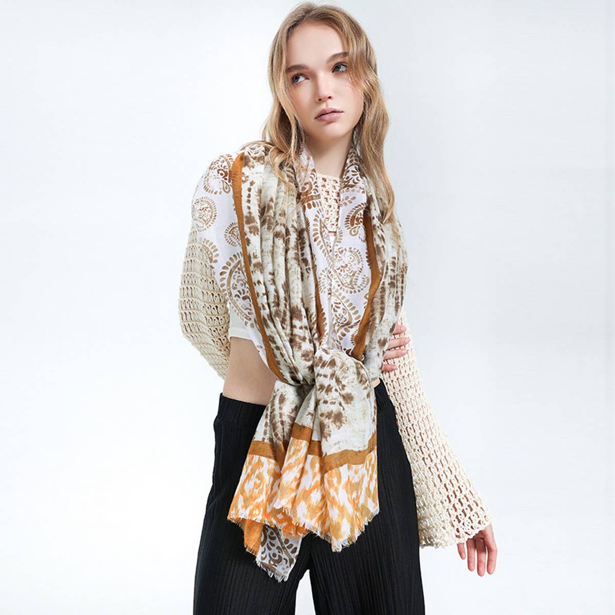 Paisley Satin Long Scarf Wrap for Beach & Travel_CWASC0688