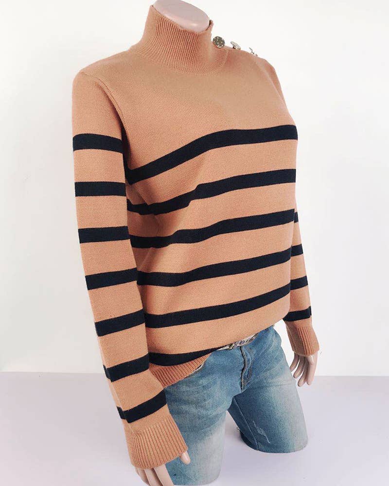 TURTLENECK SWEATER WITH STRIPED BUTTONS