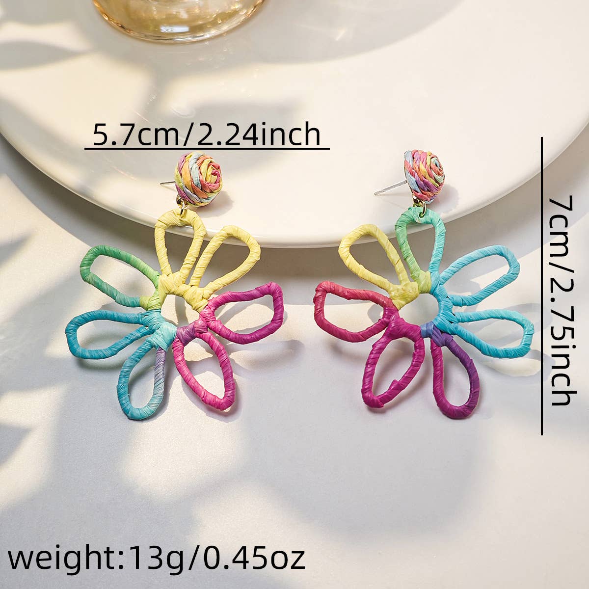 Colorful woven Raffia grass hollowed-out earrings