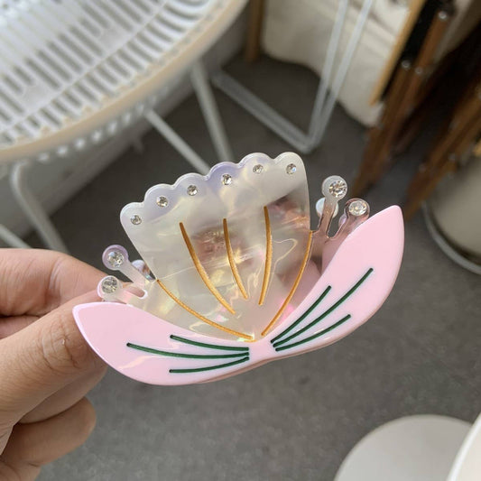 Lotus Flower Acetate Hair Claw, Rhinestone Cute