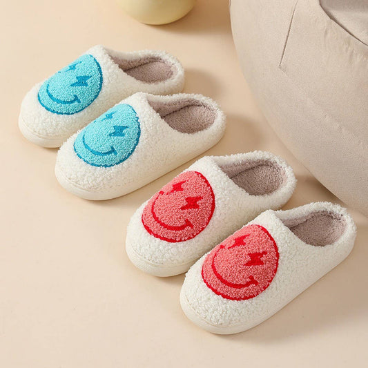 THUNDER EYE SMILING FACE LEOPARD PLUSH SLIPPERS