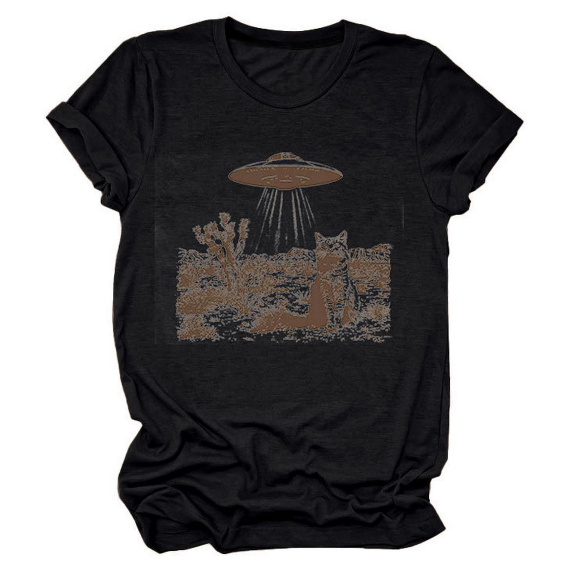 Cat and Spaceship Graphic Tee for Women_CWTTS1514