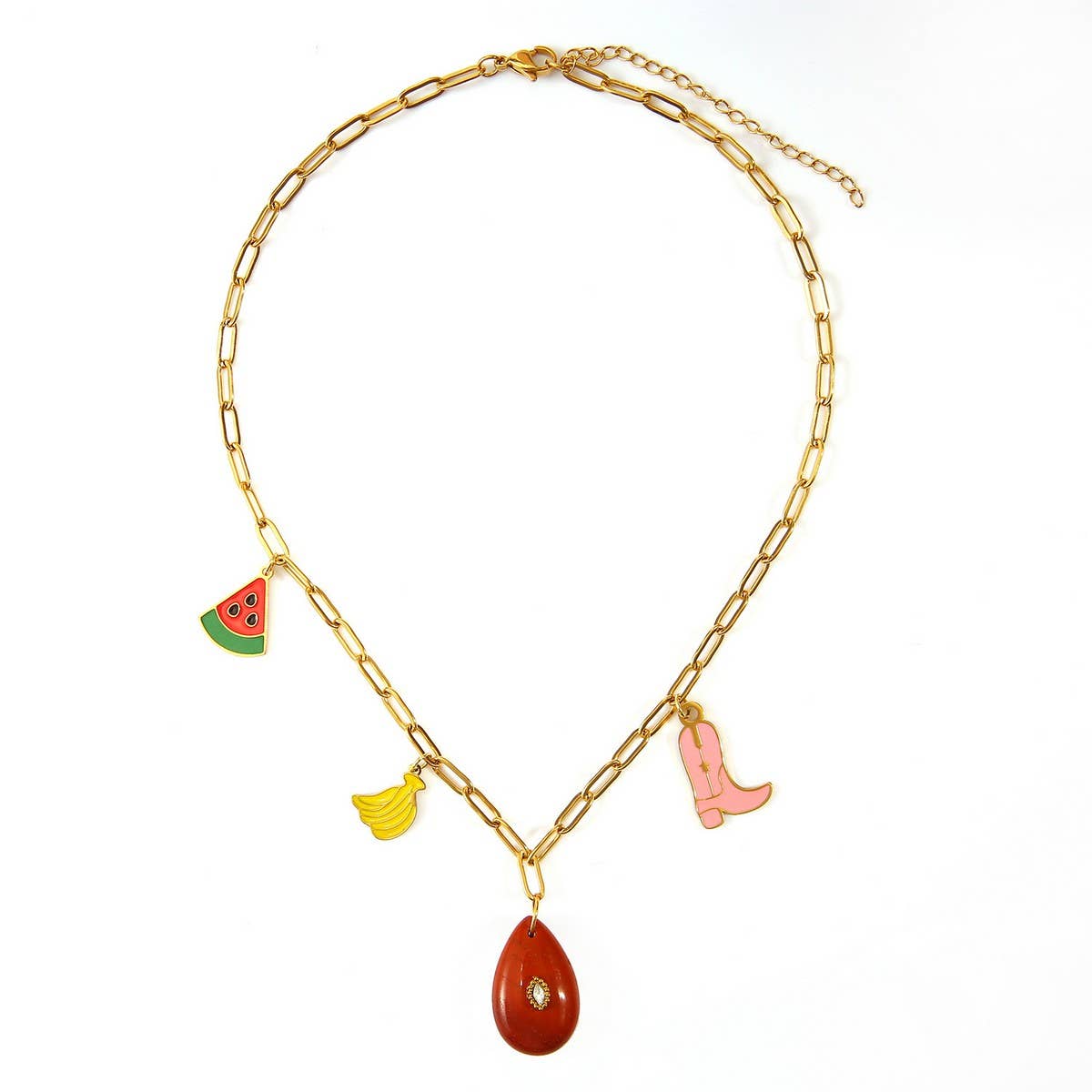 Fruit Pendant Necklace with Stone & Cotton Cord
