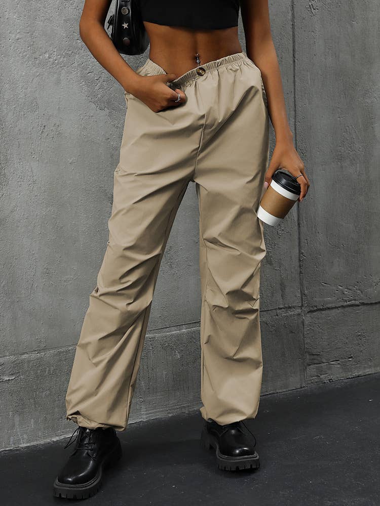 HIGH-WAISTED SOLID COLOR STRAIGHT LEG SLACKS