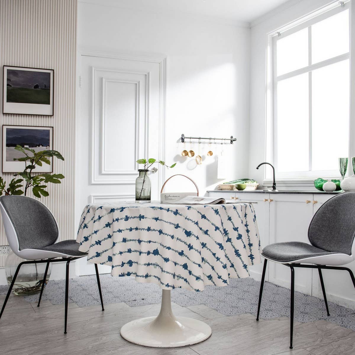 GREEN PINE BRANCH PRINTED DINING TABLE