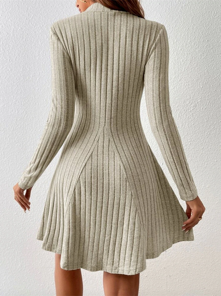 KNIT CASUAL SEMI-TURTLENECK PIT STRIPE DRESS