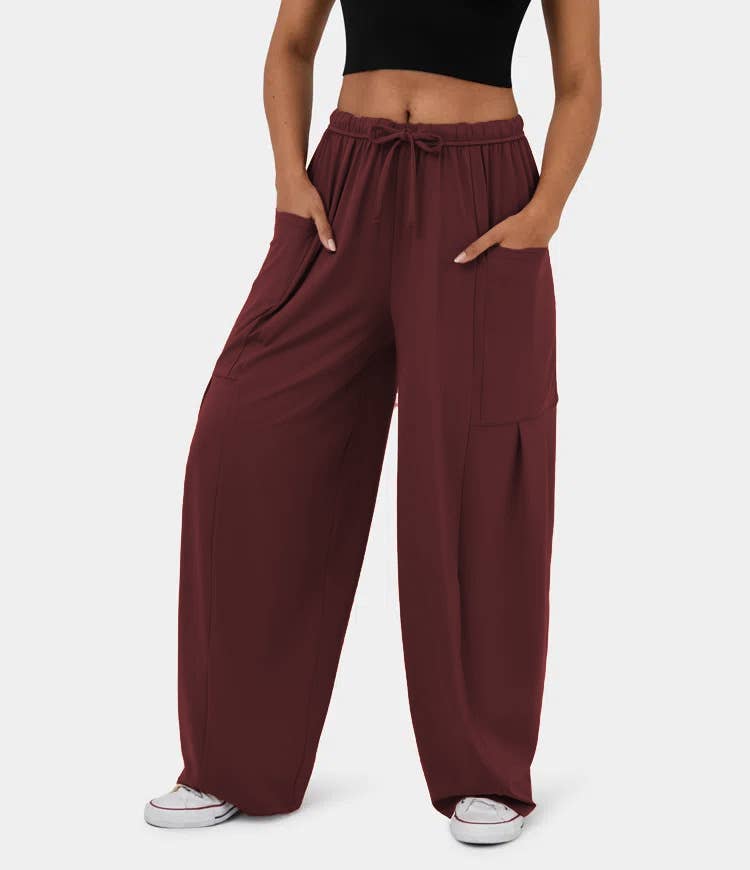 STYLISH ELASTIC-WAIST PLEATED HIGH-WAISTED PANTS