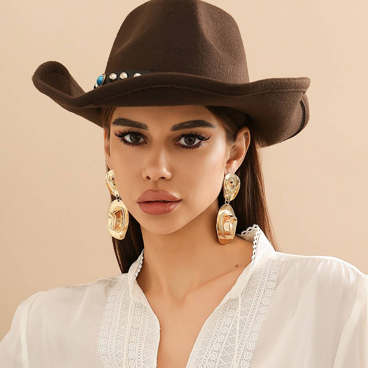 COWBOY STYLE HAT PENDANT EARRINGS