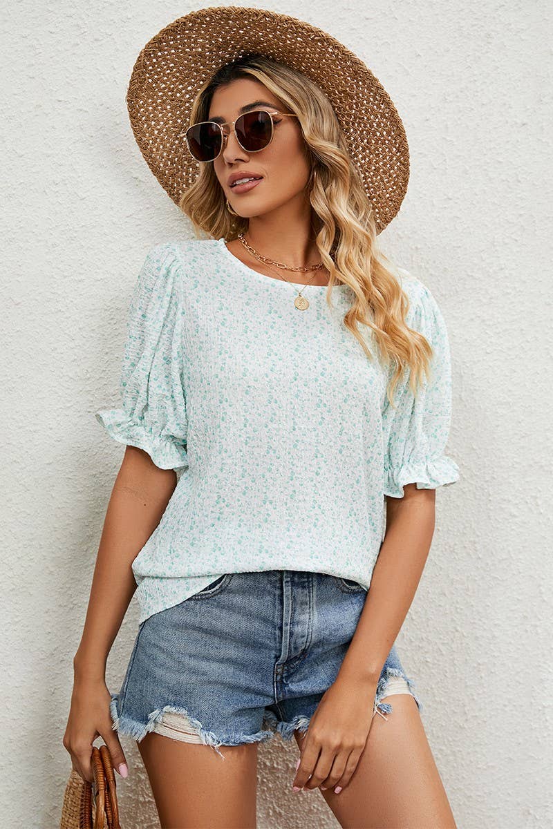 Cwtts0755_Round Neck Short Sleeved Top