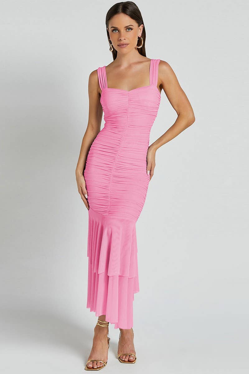 CWDMD4796_SUSPENDER DOUBLE-LAYER MESH SPLICING DRESS