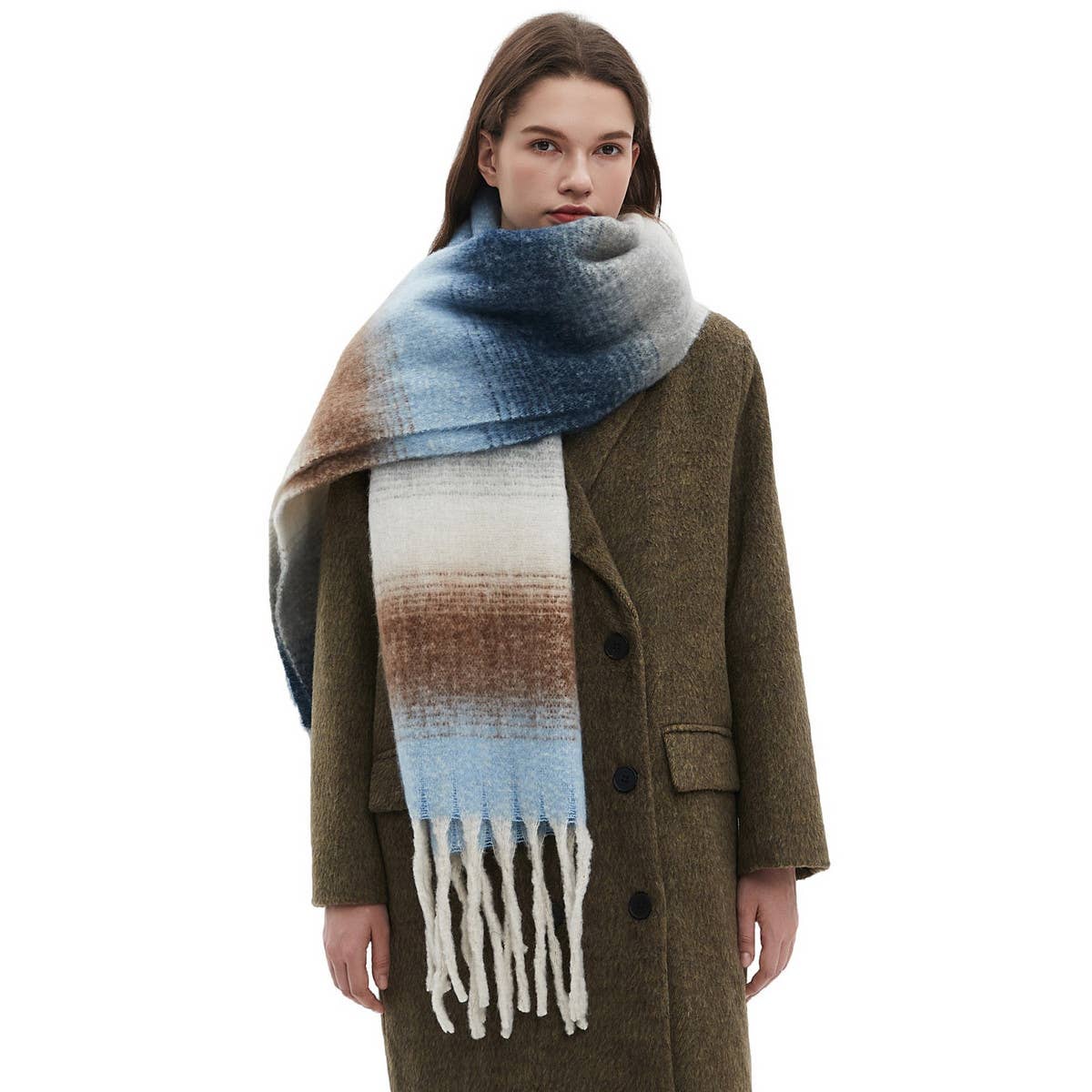 Gradient Chunky Tassel Scarf - Autumn and Winter
