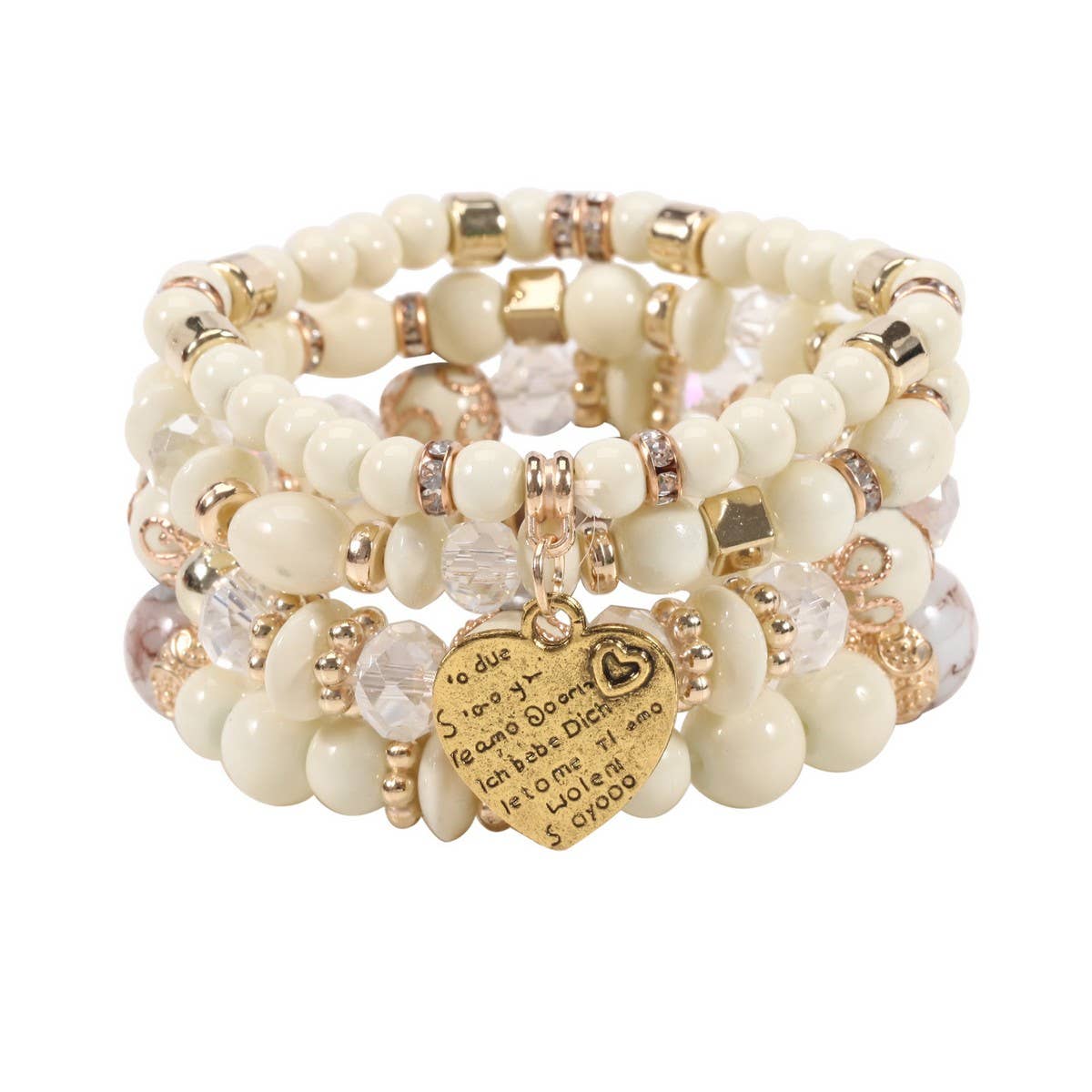 CWMM10451_BOHO BEADED HEART BRACELET SET 4PCS ELASTIC